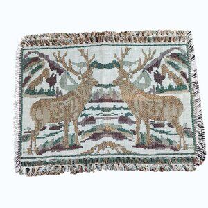 VTG Homemaker Cotton Placemats Set of 4 Cozy Mountain Forest Deer Winter 13"X18"